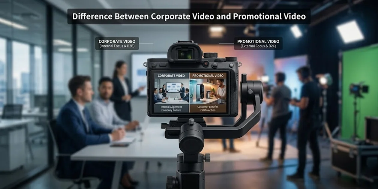 Corporate videos build brand trust; promotional videos drive quick sales and audience action.